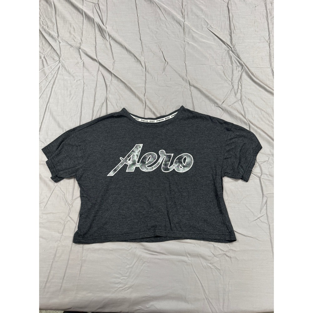 Aeropostale Sport‎ Womens Grey Logo Graphic Cropped T-Shirt Size L